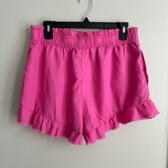 Aerie High Waisted Ruffle Linen Lyocell Pink Shorts - Size L Large - Picture 3 of 6